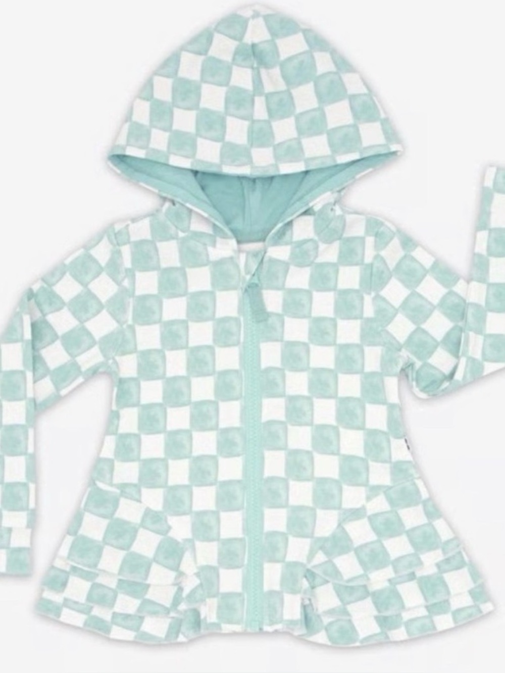 NWT Little Sleepies watercolor blue white checks checkered peplum zip hoodie 3t
